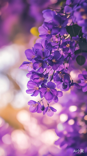 Graceful Purple Flowers in Full Bloom Hanging from Tree Branch