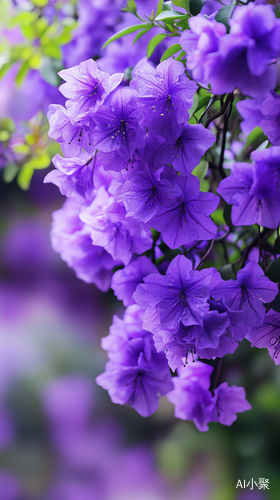 Graceful Purple Flowers in Full Bloom Hanging from Tree Branch