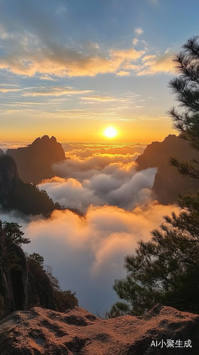 泰山日出云雾缭绕的超高清美景