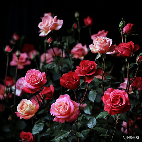 慢慢绽放的玫瑰花与黑色背景的唯美真实