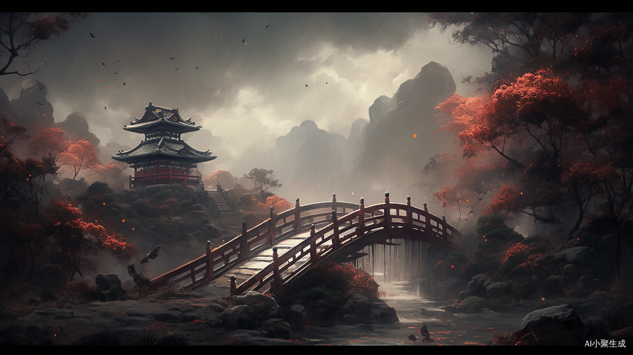荒野乡村古桥暗色调的诗意风景