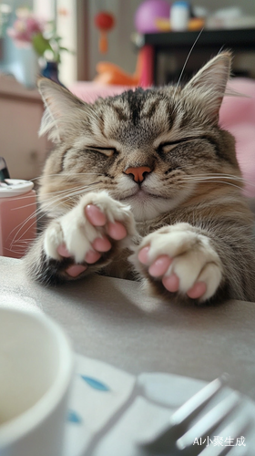 猫咪优雅变身享受美甲时光
