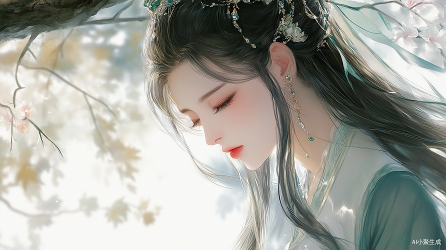 美丽女子在古树下吟唱展现绝世风华