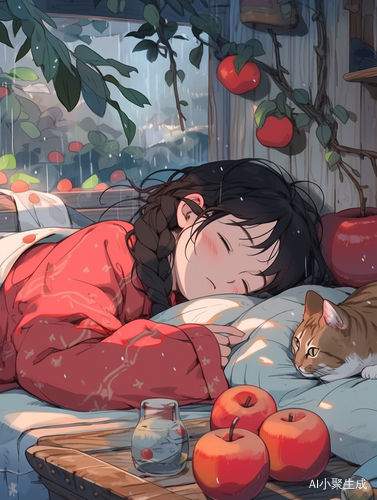 温暖治愈的少女与肥猫在雨中享受阳光