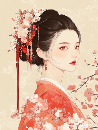 古代女子美容养颜东阿阿胶国潮插画