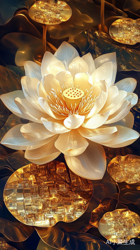 盛开的金色莲花与奢华元宝的富贵背景