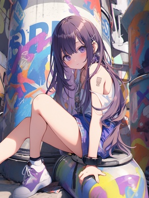 s.mj.runU_S-1SLXKe8 Graffiti illustration A cute girl, big eyes, long straight hair, full body, side, sleeveless purple top, blue shorts, yellow mid-calf boots, hands hanging at the sides of the body, cute, in a children's picture book style, bright colors, charming character illustrations, freshwater ink painting style, White background ar 3:4 sref s.mj.run96bkvINfZgM cref s.mj.runtBoLN1ZwLp0