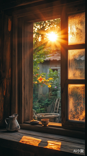 80年代木质老房子的夕阳回忆与美丽风景