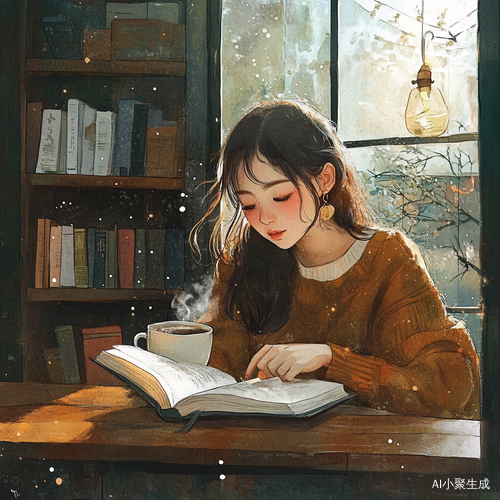 女性在家享受咖啡书籍与小猫的悠闲时光