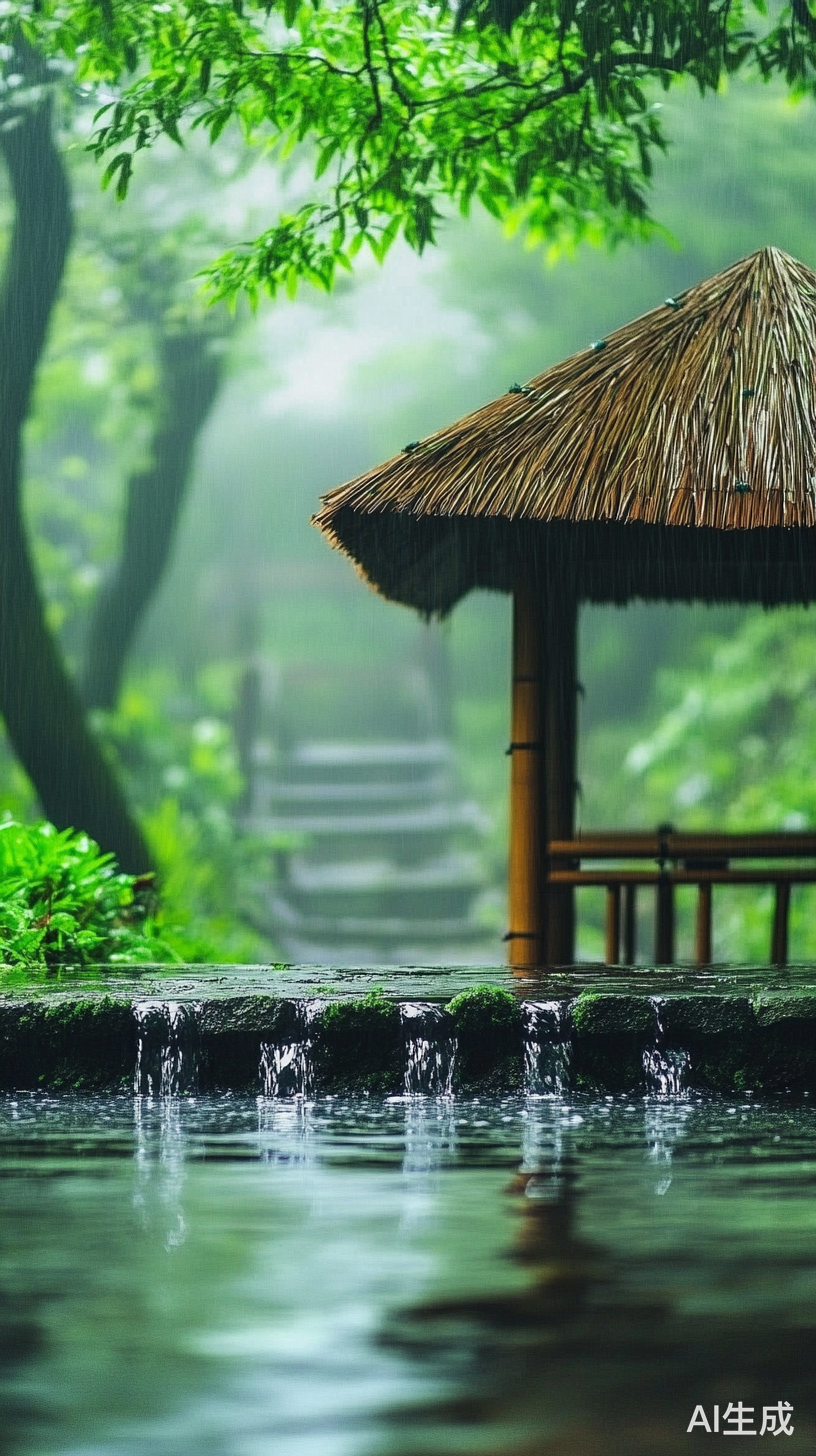 宁静竹亭小桥流水的自然风光