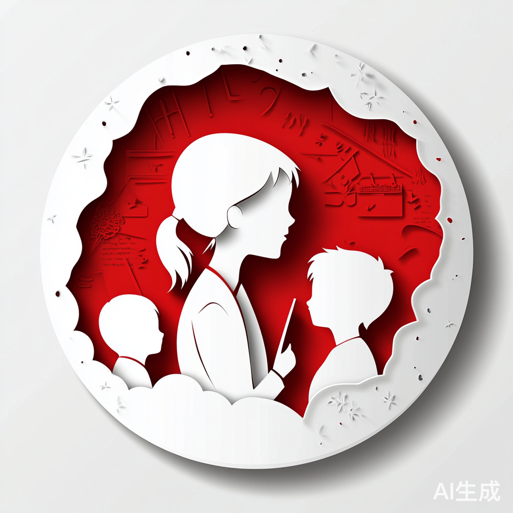 教师与学生剪纸作品底稿矢量红色镂空设计