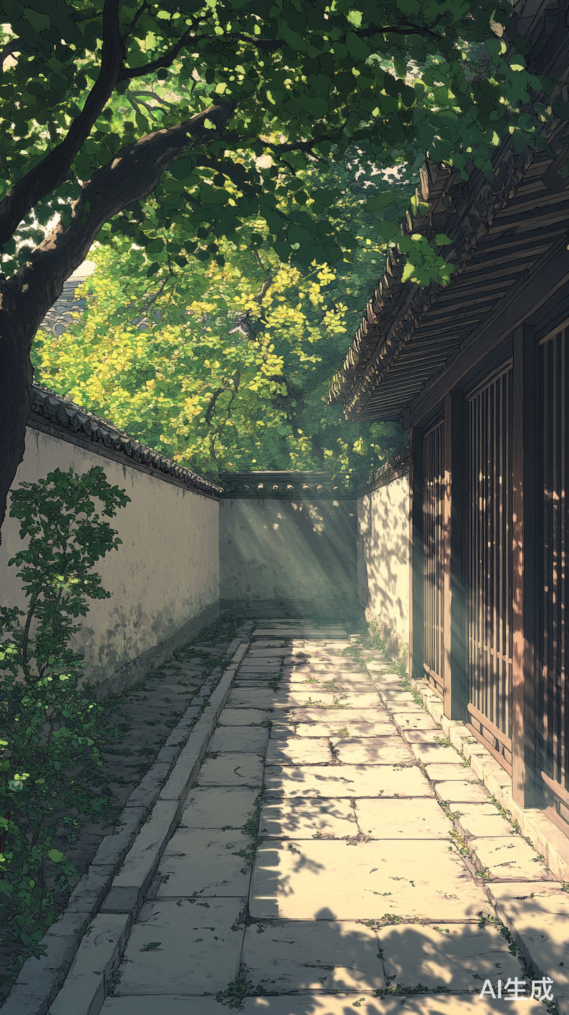 夏日阳光下的农村小院与孤独乡村小路