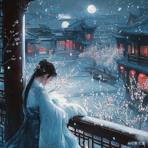 无尽思念与哀伤的古典庭院女子