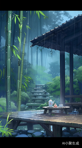 竹林小屋雨中茶香的惬意治愈时光