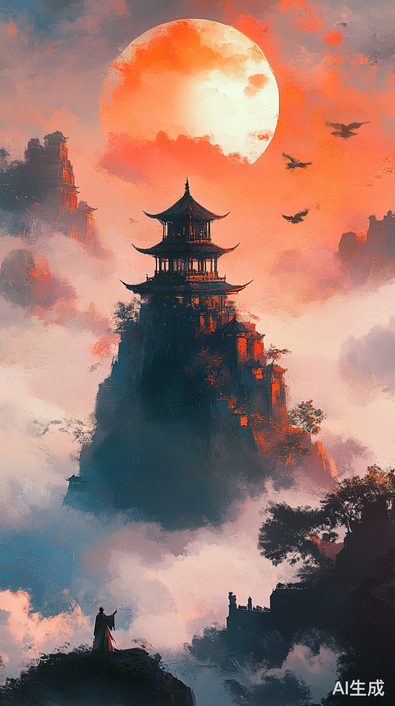 白帝城晨雾中的诗人挥手告别