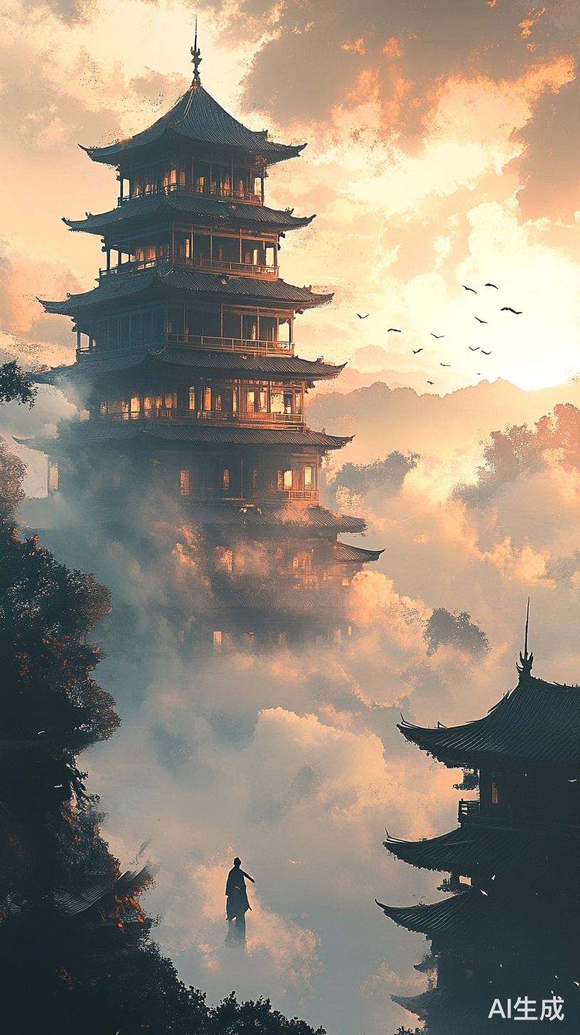 白帝城晨雾中的诗人挥手告别