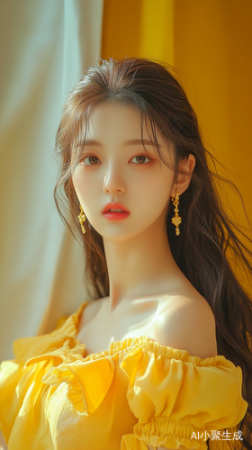 Beautiful South Korean Woman with Long Hair and Yellow Top