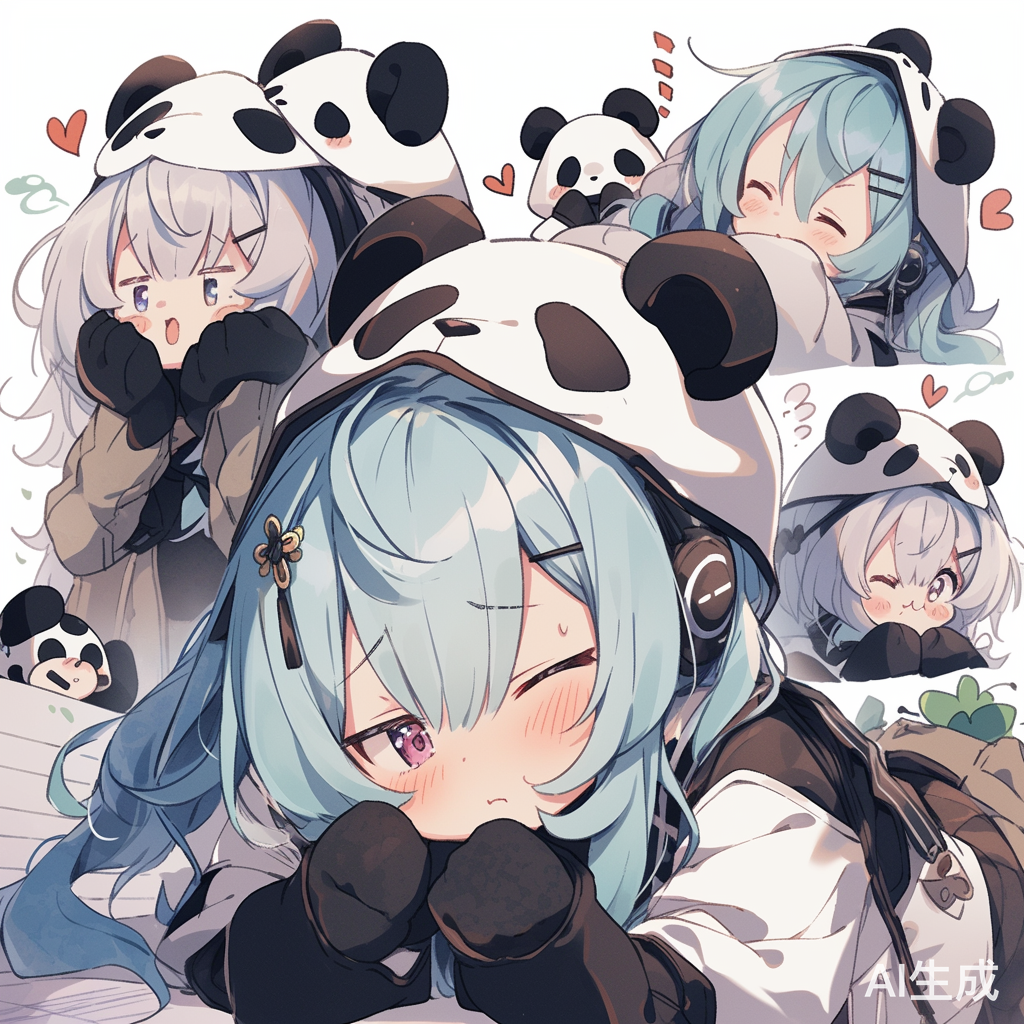 四只熊猫的情绪表现生气开心无聊伤心