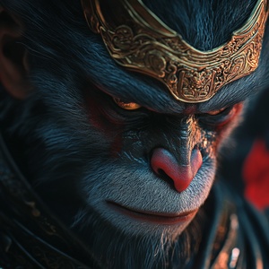 Wukong, front poster, close-up, color photography, art, depth of field, surreal style, art, 8K pixels