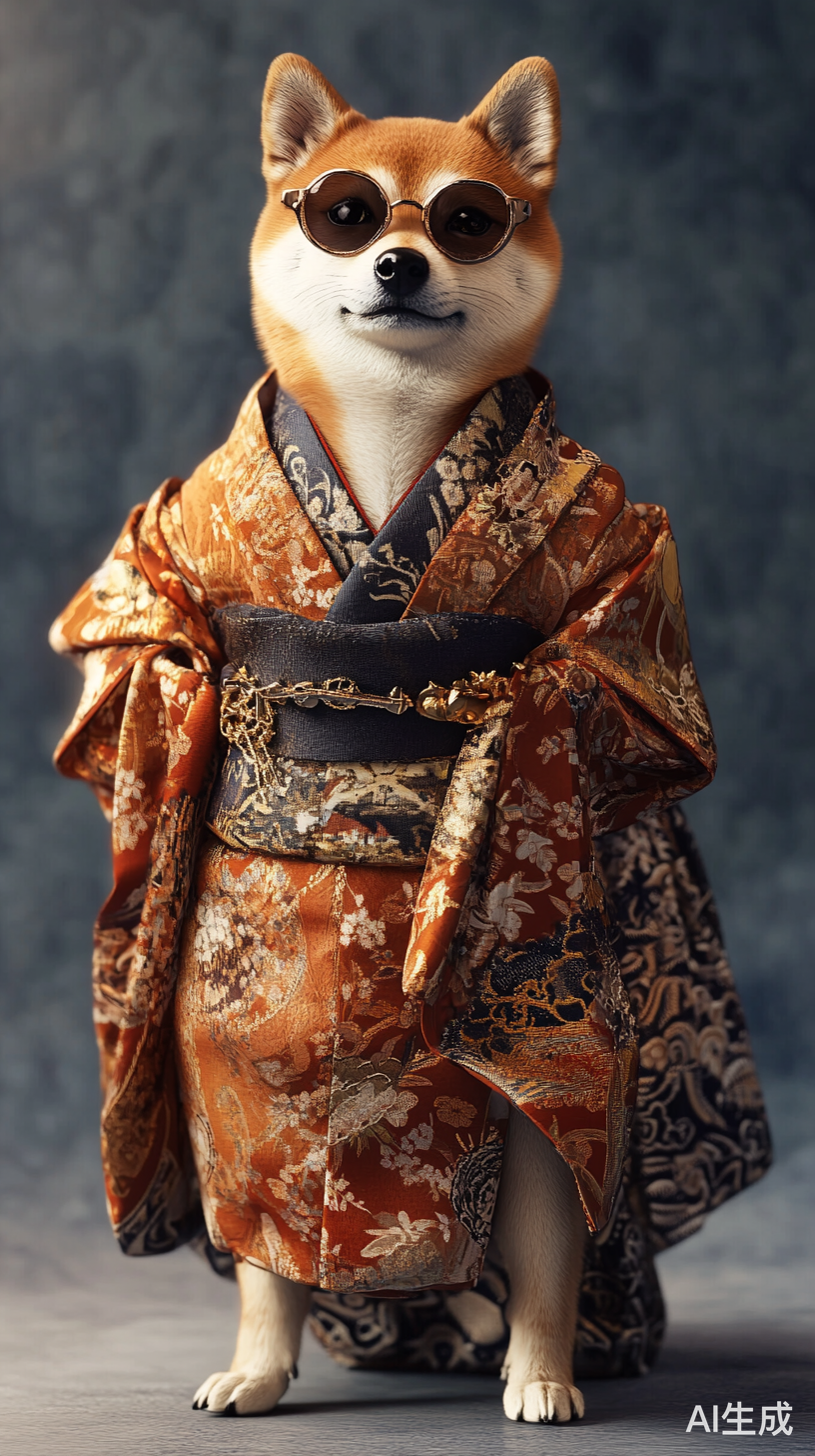 全身穿时尚衣服的拟人柴犬时装秀豪华T台