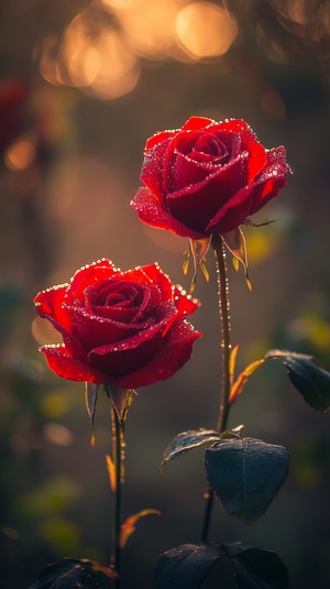 Dew kissed roses in serene dawn garden capturing beauty and new beginnings