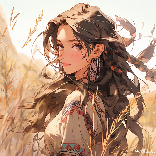 长发少女活力满满的户外场景