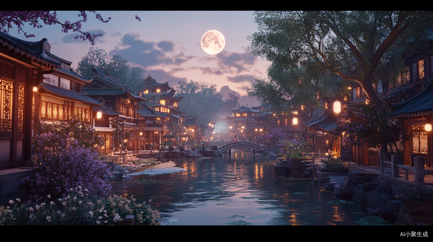 幻想风格的长安城夜景繁华与光影交织的概念艺术