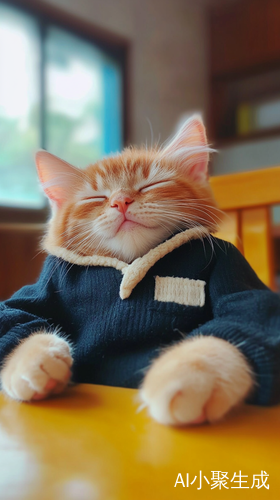 可爱小橘猫穿校服课堂打瞌睡的真实照片