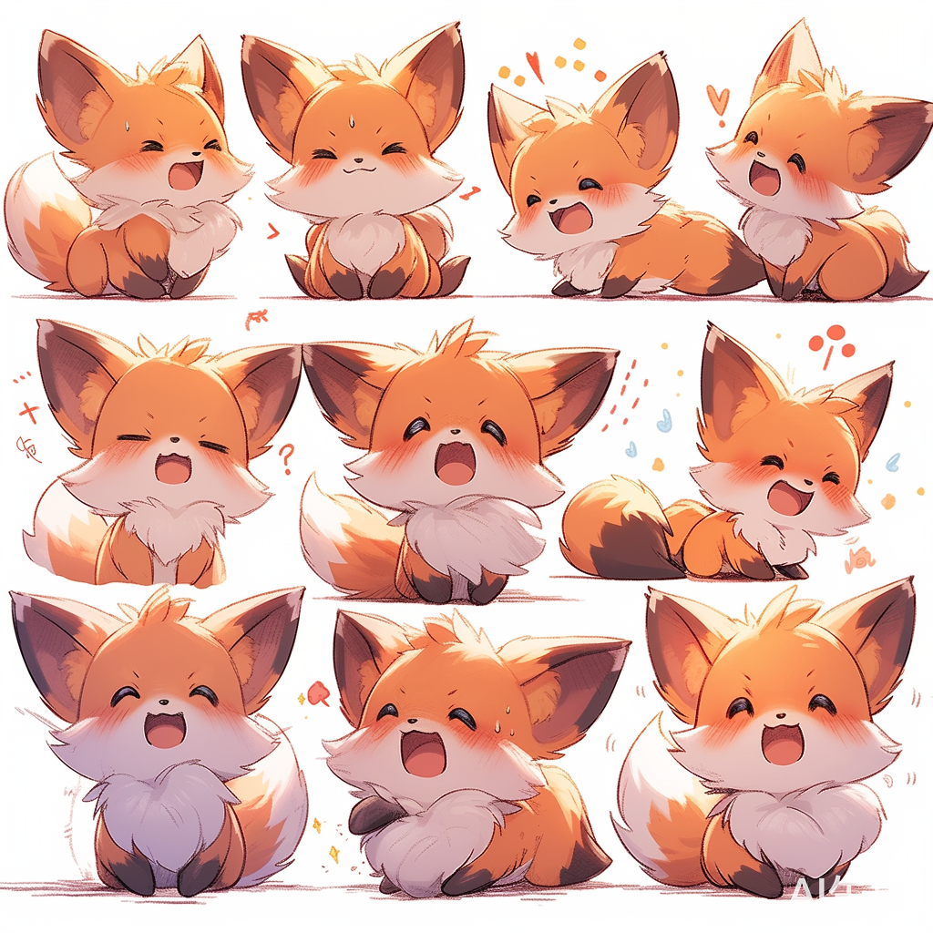 可爱小狐狸各种情绪特写表情Q版形象