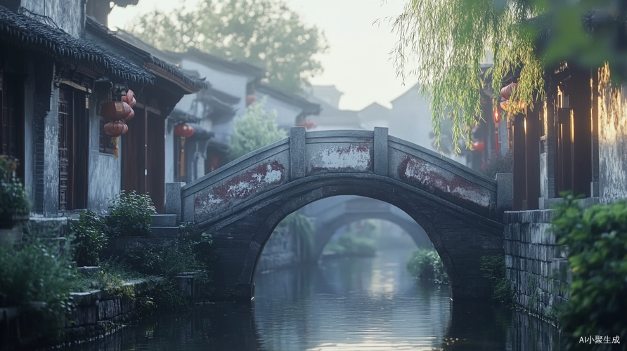 烟雨江南的小桥与古镇风情