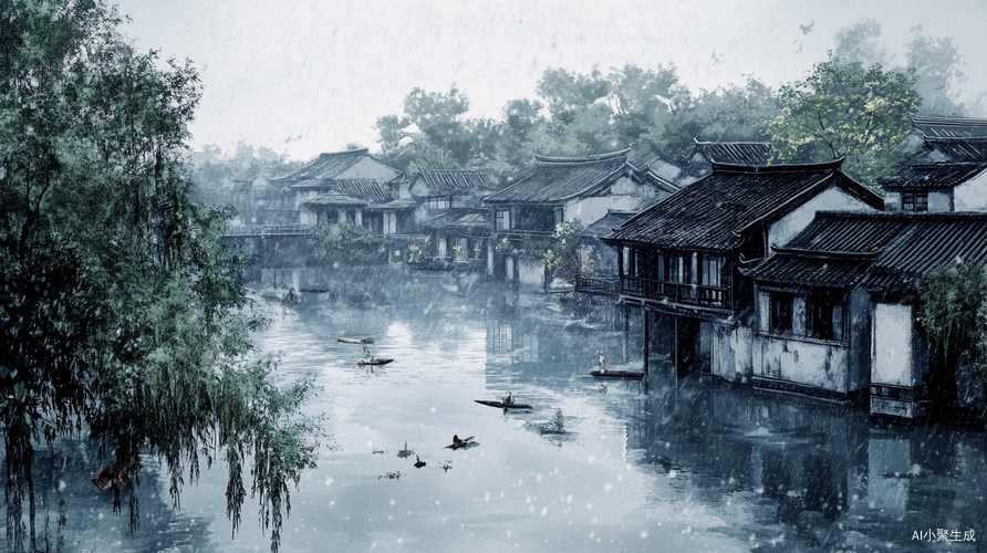 静谧的江南小镇烟雨朦胧