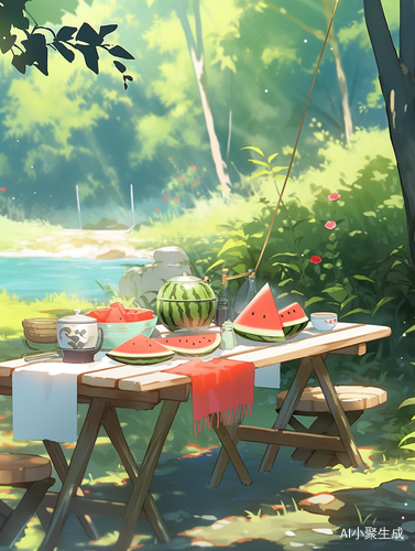 夏日绿荫下悠然小溪旁的露营享受