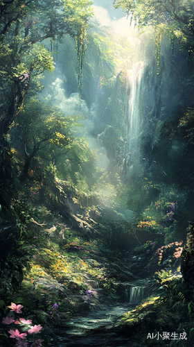 治愈系秘境风景密林花草高山阳光神奇动物