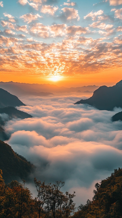 泰山日出美景，早晨，真实拍照感，超高清，云雾缭绕，8k，超广角，远景，饱满，大师作品。