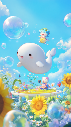 Whimsical Whale and Sunflower Field with Adorable Toys