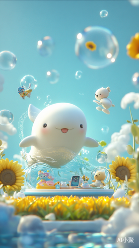 Whimsical Whale and Sunflower Field with Adorable Toys