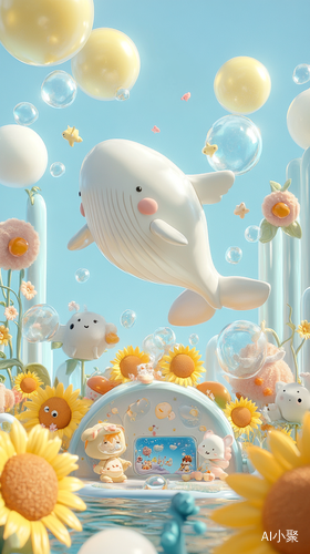 Whimsical Whale and Sunflower Field with Adorable Toys