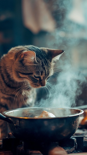 一只母猫在煮饭，高清，摄影