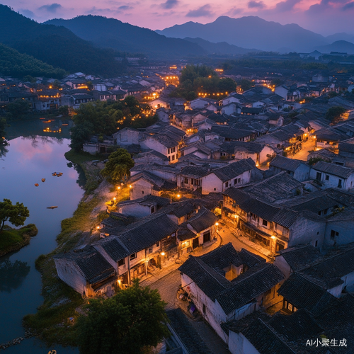 暮色中的皖南徽州宏村美景