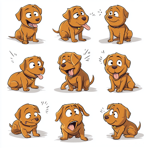 Cute Dog with Various Poses and Expressions in Minimalist Style