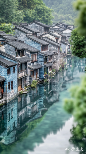 江南小镇青砖灰瓦与清澈小河的美丽景象