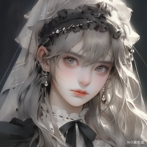 高分辨率动漫脸灰色长发写实插图杰作