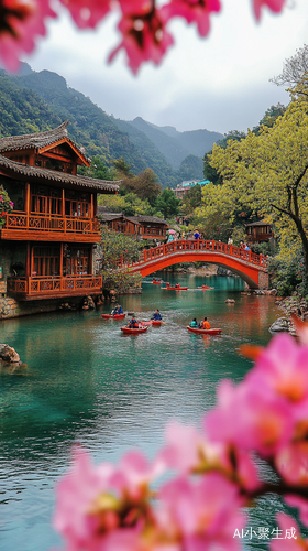 广东古龙峡网红河谷的复古民宿与美丽自然景观