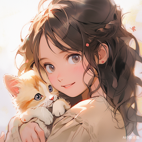 女孩与小猫的温馨时刻