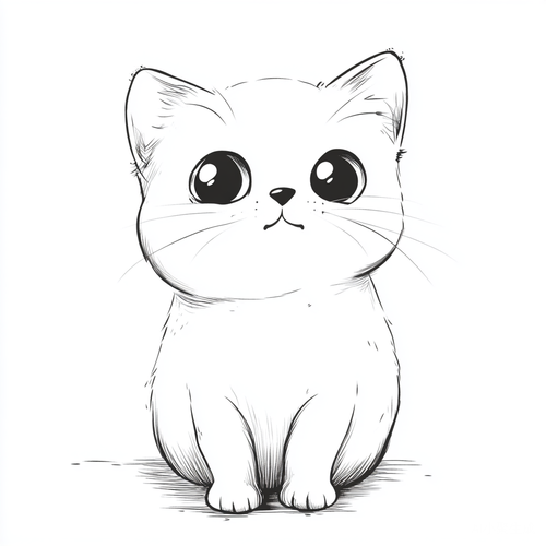可爱的圆润小猫咪简笔画矢量插图