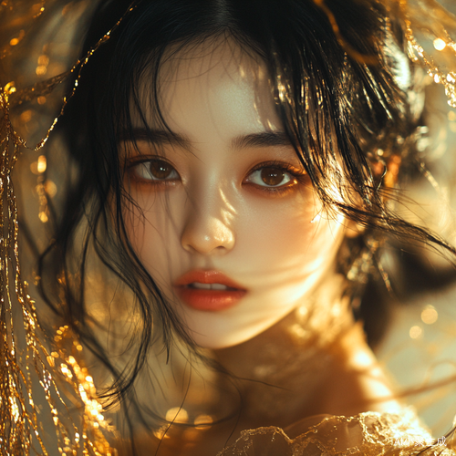 古风美少女黑发浅笑戏剧灯光下的精致魅力