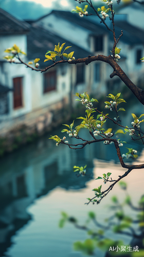 Jiangnan Water Town Evening at Yuhou Ancient Town with Plum Blossoms