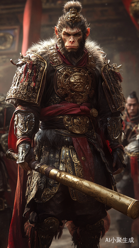 Monkey King Portrait in Intricate Armor and Golden Cudgel