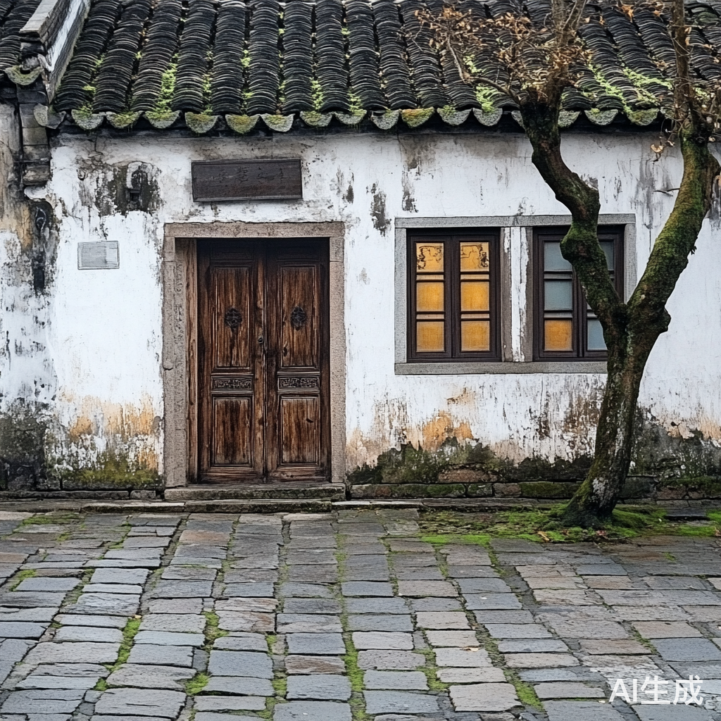 江南古镇黄昏余晖下的诗意风景