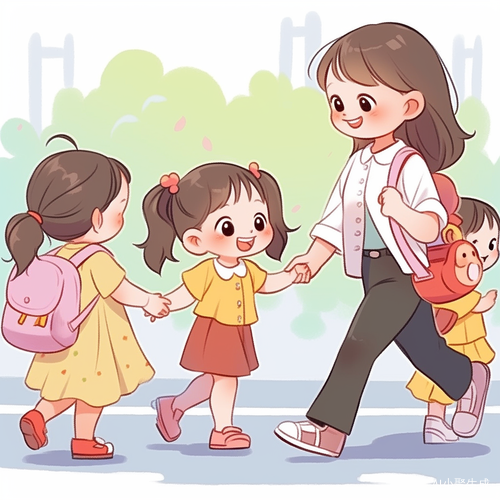 父母陪伴孩子快乐参观幼儿园